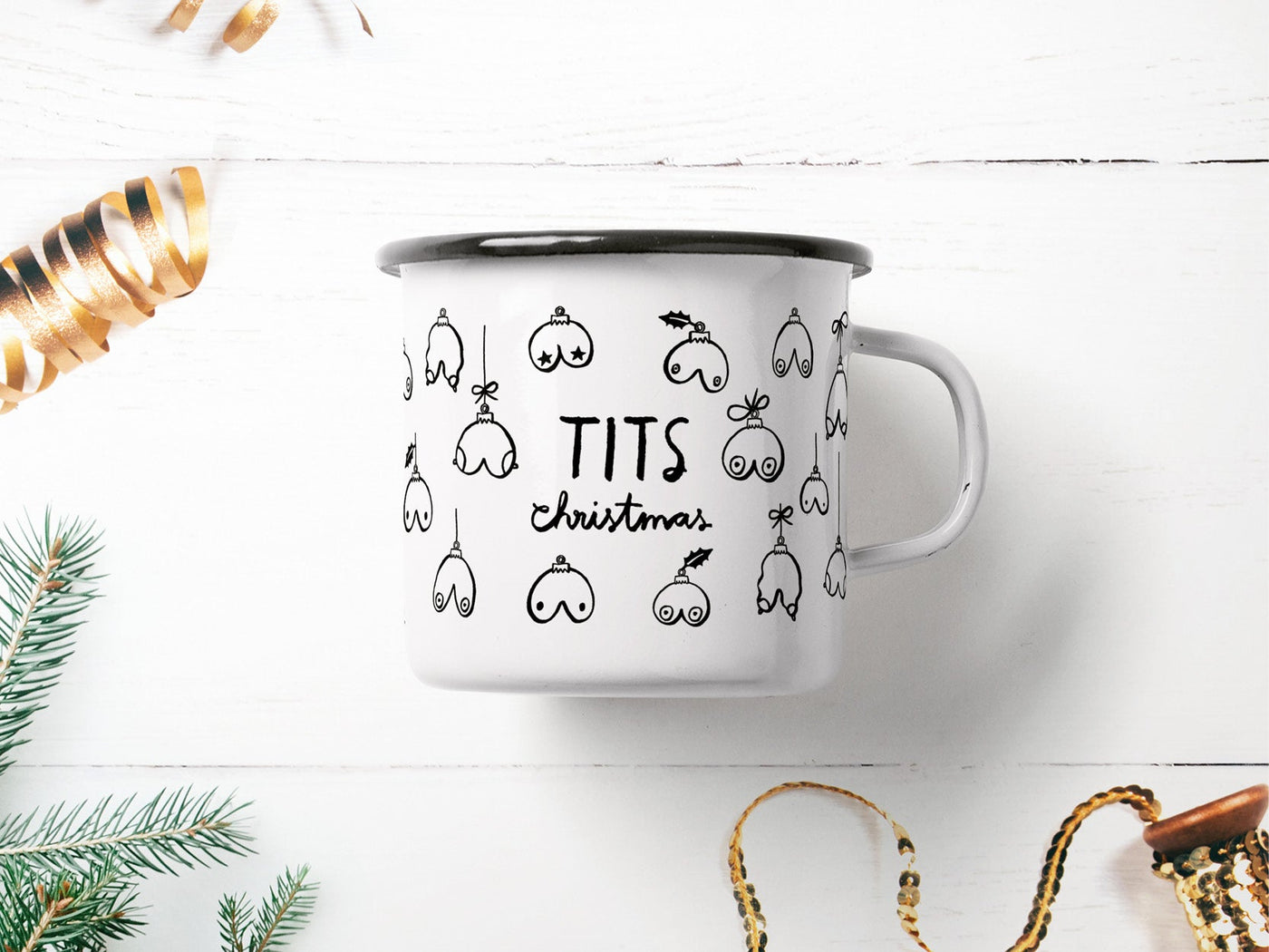 typealive - Tasse aus Emaille / Tits Christmas