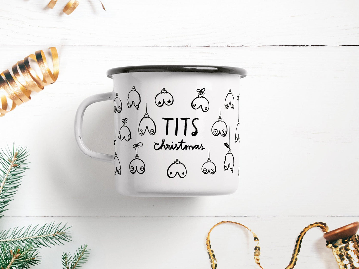 typealive - Tasse aus Emaille / Tits Christmas
